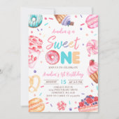 Sweet One Donut Snoep 1e verjaardag Uitnodiging (Voorkant)