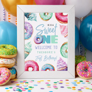 Sweet One Donuts Boy 1st Birthday Welcome Party Poster