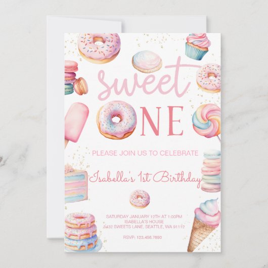 Sweet One First Birthday Fotouitnodiging Kaart (Voorkant)