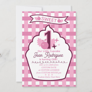Sweet One First Birthday Gingham Photo Invitations