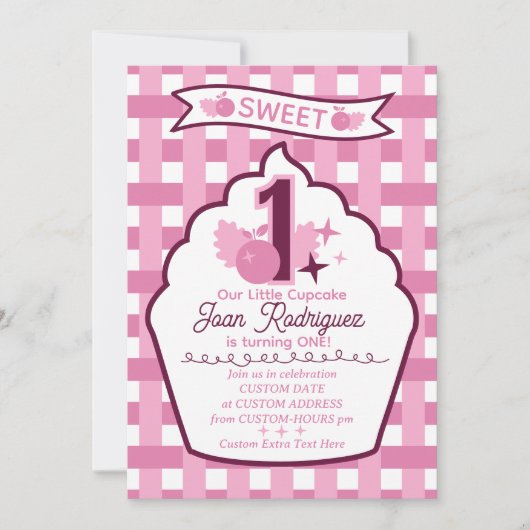 Sweet One First Birthday Gingham Photo Invitations (Devant)