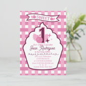 Sweet One First Birthday Gingham Photo Invitations (Debout devant)