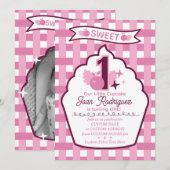 Sweet One First Birthday Gingham Photo Invitations (Devant / Derrière)