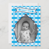 Sweet One First Birthday Gingham Photo Invitations (Dos)