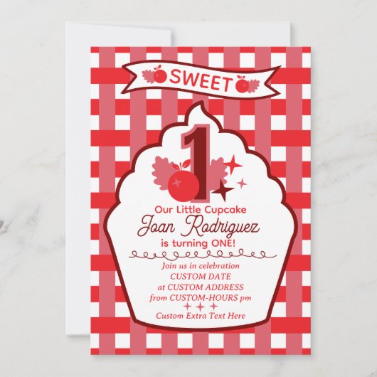 Sweet One First Birthday Gingham Photo Invitations (Devant)