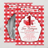 Sweet One First Birthday Gingham Photo Invitations (Devant / Derrière)