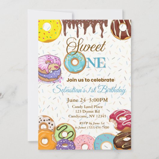 Sweet One First Birthday Invitation - Garçon (Devant)