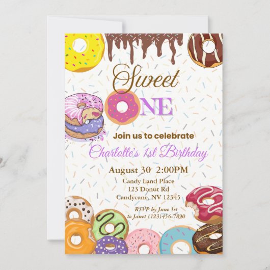 Sweet One First Birthday Invitation - Girl (Devant)