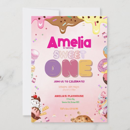 Sweet One First Birthday Invitation | Le thème des (Devant)