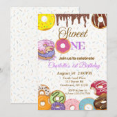 Sweet One First Birthday Invitation - Meisje Kaart (Voorkant / Achterkant)