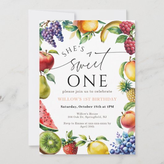 Sweet One First fruit Strawberry Citrus Birthday Kaart (Voorkant)