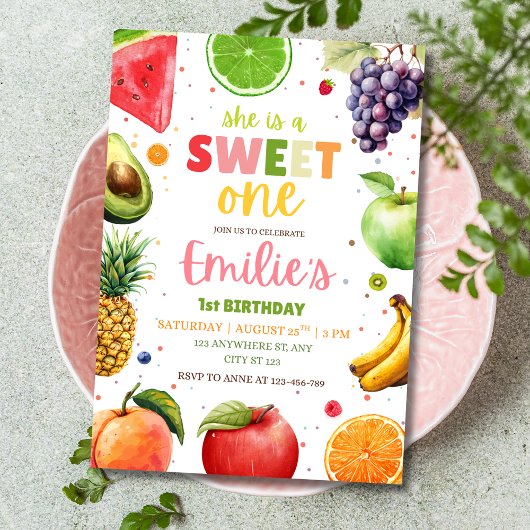 Sweet One Fruit 1er Invitation d'anniversaire, fêt
