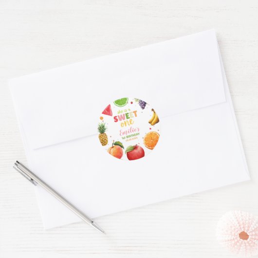 Sweet One Fruit 1st Verjaardag Bash, Zomerfeest Ronde Sticker (Envelop)