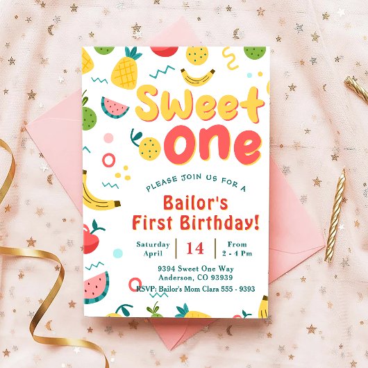 Sweet One | Fruit Party Anniversaire Invitation