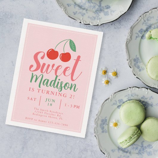 Sweet One Girl Anniversaire Invitation Cherry été