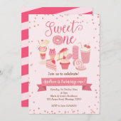 Sweet One Girl Donut thème Anniversaire Invitation (Devant / Derrière)