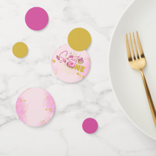 Sweet One Girl's 1e Verjaardag Roze Gouden Dessert Confetti
