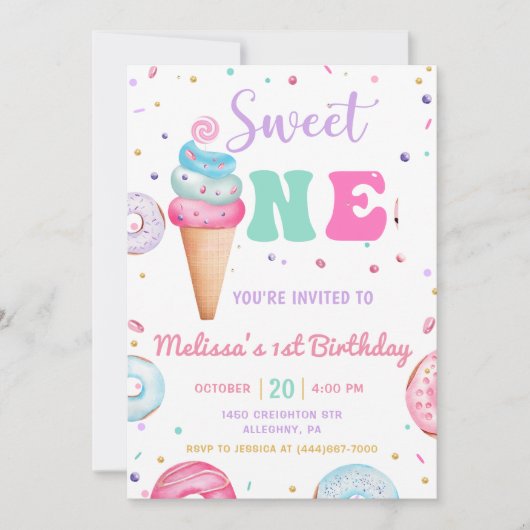 Sweet One Ice Cream Donut 1e Verjaardag Kaart (Voorkant)