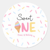 Sweet One Ice Cream Eerste 1e Verjaardagsfeest Ronde Sticker (Voorkant)