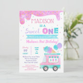 Sweet One Ice Cream First Birthday-uitnodigingen Kaart (Staand voorkant)