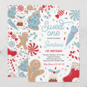 Sweet One Kerstkoekje 1e verjaardagsfeestje Kaart (Voorkant / Achterkant)