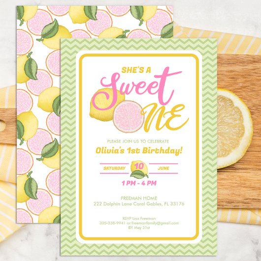 Sweet One Lemon 1er anniversaire Invitation de fêt
