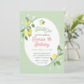 Sweet One Lemon & Floral Thmed Birthday Party Kaart (Staand voorkant)