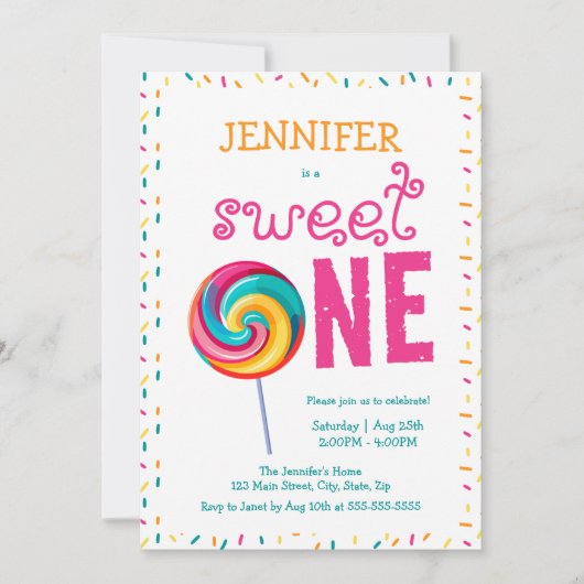 Sweet One Lollipop Snoep 1e verjaardag Kaart (Voorkant)