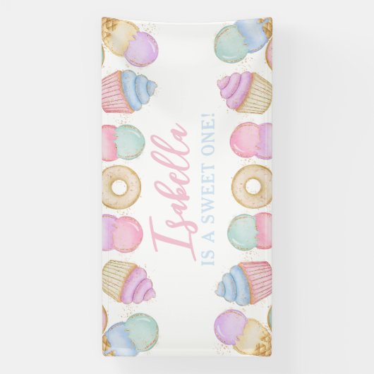 Sweet One Pastel 1st Birthday Party Backdrop Large Spandoek (Verticaal)