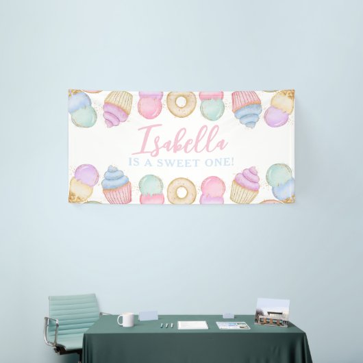 Sweet One Pastel 1st Birthday Party Backdrop Large Spandoek (Beurs)