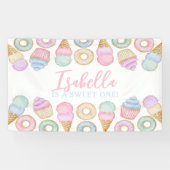 Sweet One Pastel 1st Birthday Party Backdrop Spandoek (Horizontaal)
