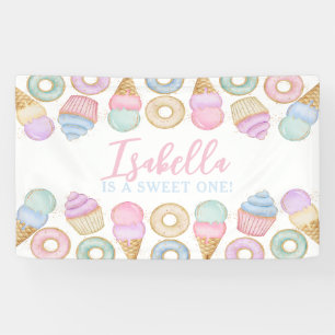 Sweet One Pastel 1st Birthday Party Backdrop Spandoek