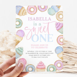 Sweet One Pastel Cupcake Donut 1st Birthday Kaart