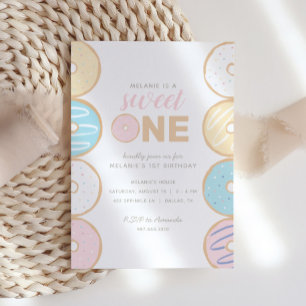 Sweet One Pastel Donut First Birthday Party Invita Kaart