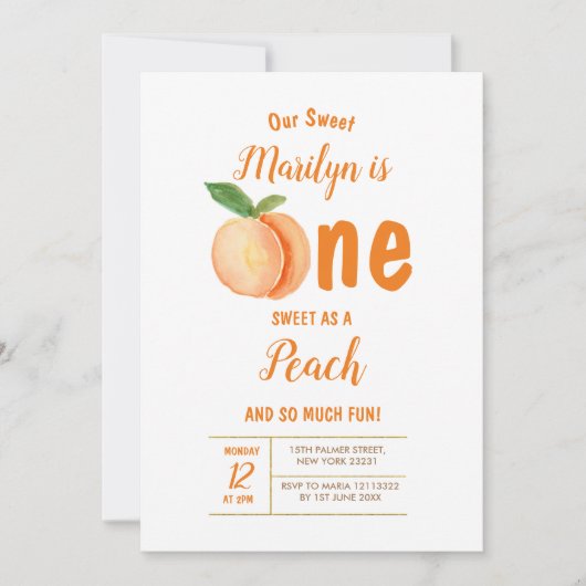Sweet One Peach First Birthday Invitation (Devant)