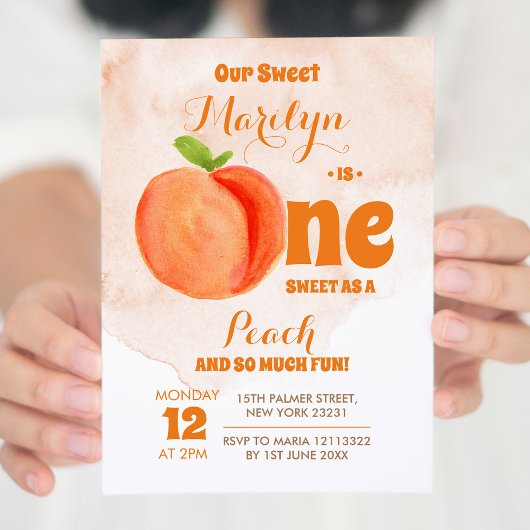 Sweet One Peach First Birthday Invitation