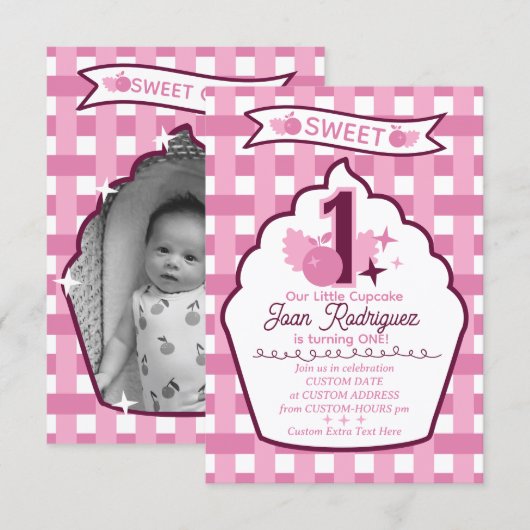 Sweet One Photo Invitations Flat Thank You Card Bedankkaart (Voorkant / Achterkant)