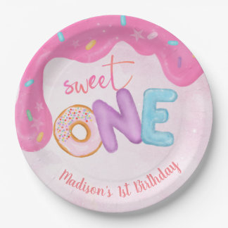 Sweet One Pink Frosting Girl's First Birthday Papieren Bordje