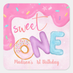 Sweet One Pink Frosting Girl's First Birthday Vierkante Sticker