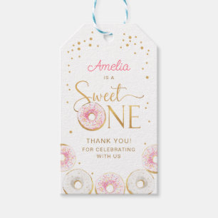 Sweet One Pink Gold Donuts Verjaardag Cadeaulabel