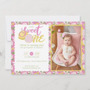 Sweet One Pink Lemon 1st Birthday Foto Kaart