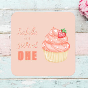 Sweet ONE, roze meisjes eerste verjaardagsfeest Vierkante Kartonnen Onderzetter