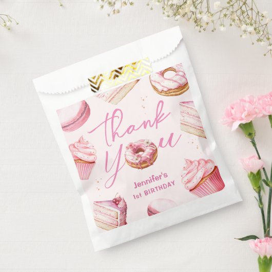 Sweet One Roze Schattige Donuts Meisje 1e Verjaard Bedankzakje (Gezegeld)