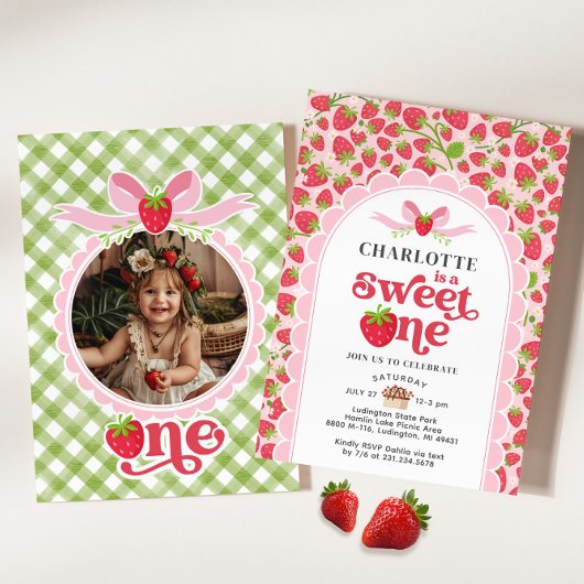 Sweet One Strawberry 1er anniversaire Invitation