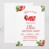 Sweet one strawberry first Birthday Invitation (Devant / Derrière)
