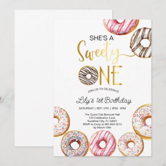 Sweet One Verjaardag Uitnodiging, 1e Verjaardag Me Kaart (Voorkant / Achterkant)