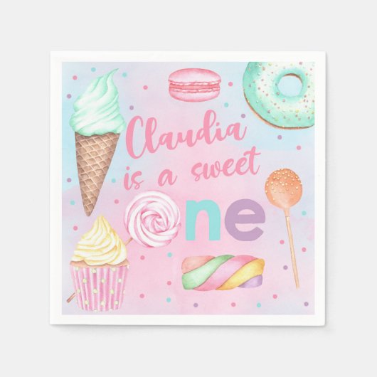 Sweet One-verjaardagspapieren luiers-feest. Servet (Voorkant)