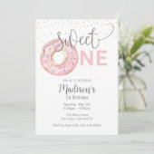 Sweet One Watercolor Girl's 1st Invitation (Debout devant)