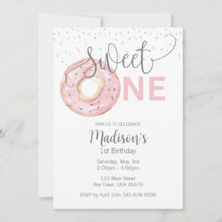 Sweet One Waterverf Girl's 1e Invitation Kaart