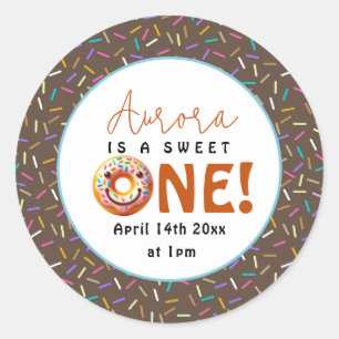 Sweet One waterverf schattige donuts 1 verjaardag Ronde Sticker